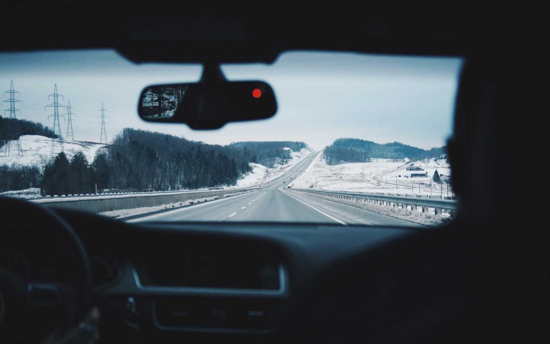 driving down a winter road