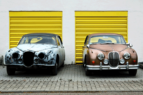 two vintage cars